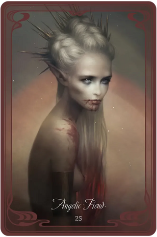 Fictitious character with spiky hair and elven features on a card.