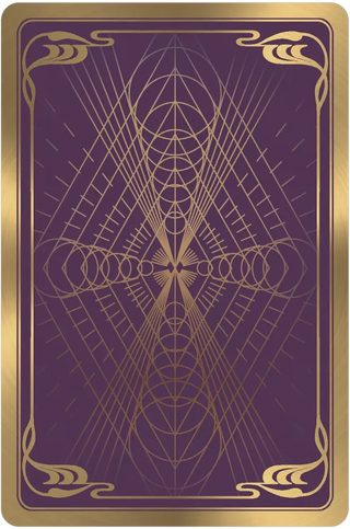 Card with geometric gold design on purple background