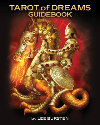 Cover of 'Tarot of Dreams Guidebook' featuring a dragon with armor on a dark background
