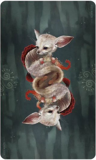 Illustration of a small creature with large ears on a dark green background