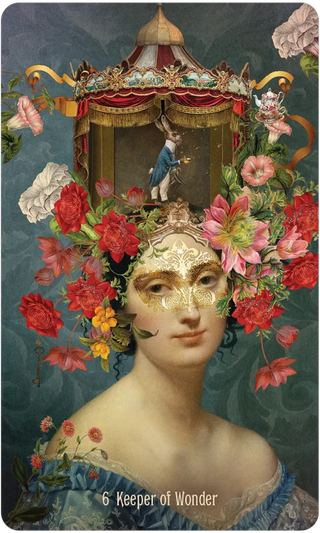 Artistic depiction of a woman's face with flowers and a carousel in the background