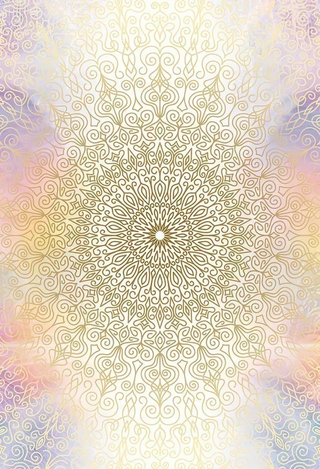 Decorative pattern with a gold mandala on a pastel gradient background