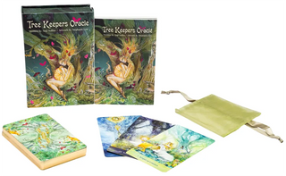 Tree Keepers Oracle card set with packaging, cards, and a drawstring bag on a white background.