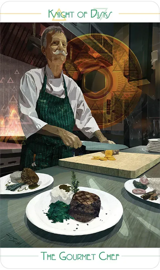 Card titled 'The Gourmet Chef' featuring a chef in a kitchen setting with food and cutlery.